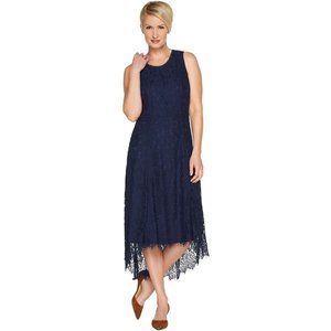 Isaac Mizrahi Live! Petite Hi-Low Lace Maxi Dress - Navy (P 2XS) a303179